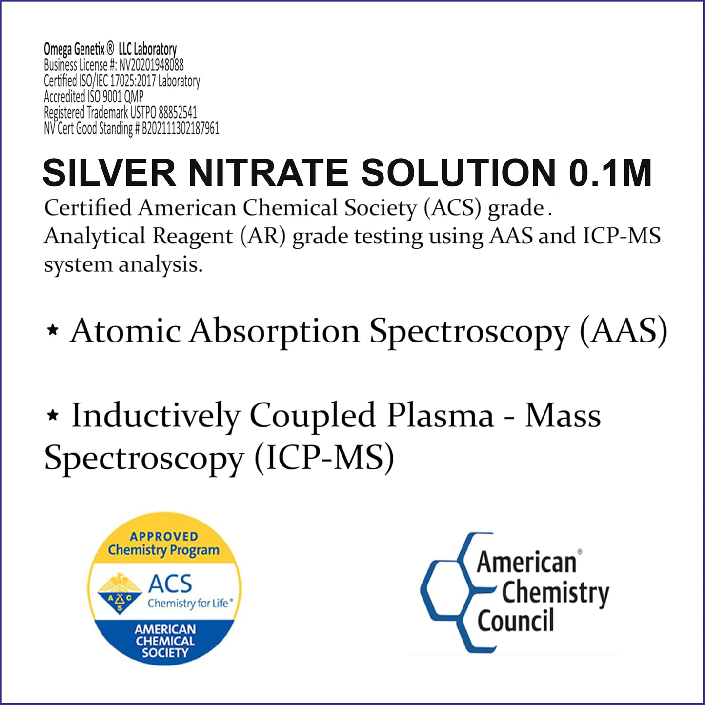 Silver Nitrate Solution, 0.1M, 50mL